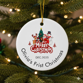 Personligt namnprydnad, baby:s första jul julgransprydnad keramik