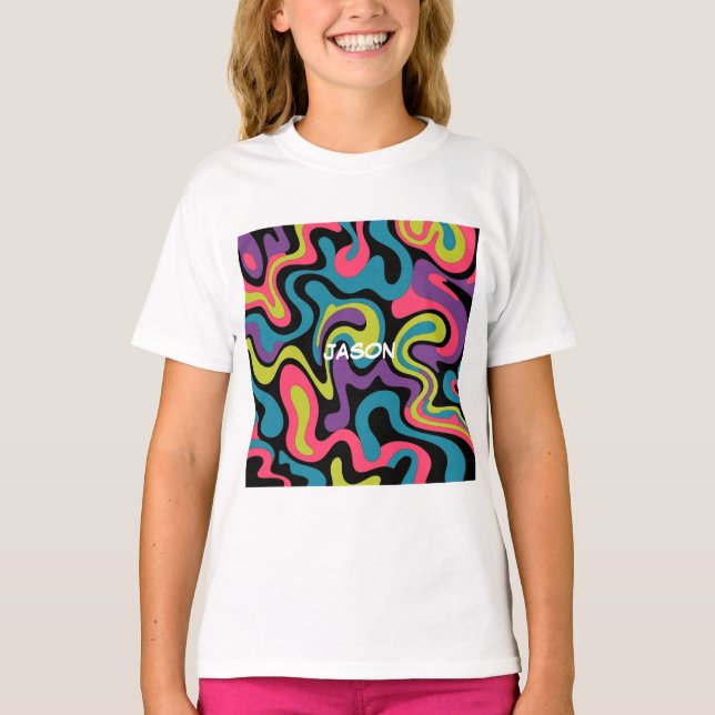 Personligt neonabstrakt mönster — Retrodesign T Shirt (Framsida)