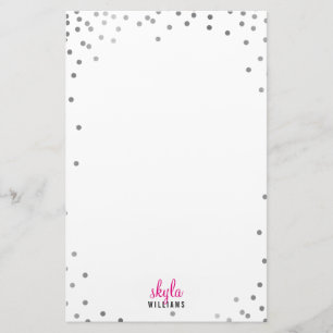 PERSONLIGT NOTE Söt roligt polka dot silver konett Brevpapper