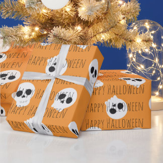 Personligt orange dödskalle Halloween-inpackningsp Presentpapper