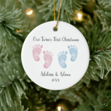 Personligt ornament med tvillingbabys fotavtryck