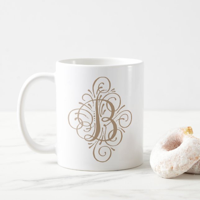 Personligt ornamentmonogram med sväng kaffemugg (Med munk)