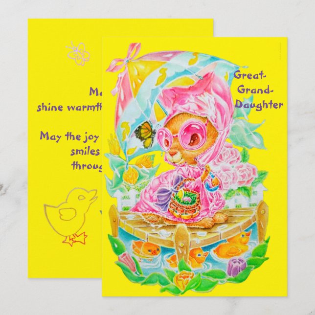 Personligt påskhälsning till äldre barnbarns dotte julkort (Fram/baksida)