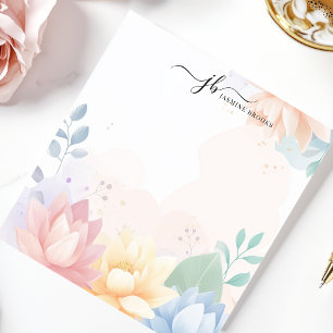 Personligt pastellfärgat lotusvattenfärg blomster anteckningsblock