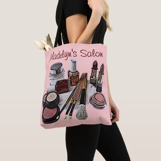 Personligt pastellrosa skönhetssalongsmakeup tygkasse (Närbild)