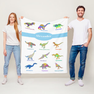 Personligt pojknamn Färgglada dinosaurier Blå Fleecefilt