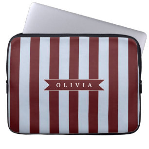 Personligt Preppy Brun Blå Cabana-randig Laptop Fodral
