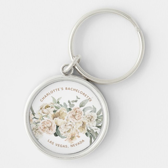 Personligt present till möhippa-fest rund silverfärgad nyckelring (Framsidan)