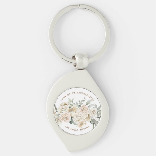 Personligt present till möhippa-firande swirl silverfärgad nyckelring (Framsidan)