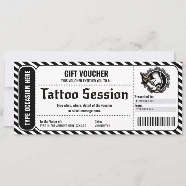 Personligt presentkort för tatuering gift card öve inbjudningar (Framsida)