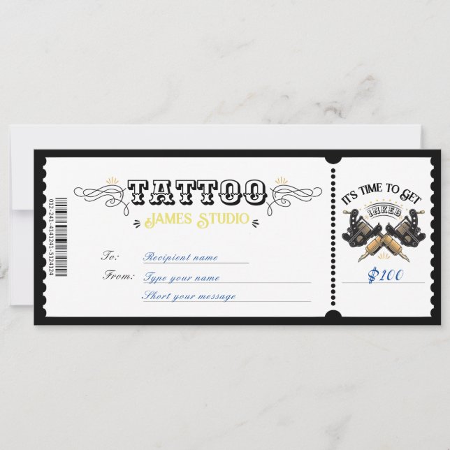 Personligt presentkort för tatuering kupong gåva inbjudningar (Framsida)