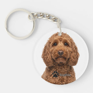 Personligt rödt Cockapoo-porträtt Hundnyckelring