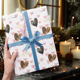 Personligt Romantiskt Hjärta med Bilder och Namn Presentpapper