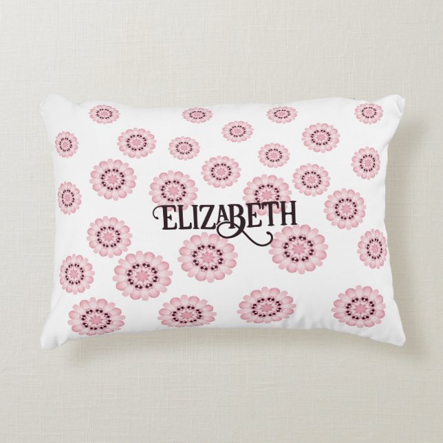 Personligt rosa blommönster runt kuddfodral prydnadskudde (Framsidan)