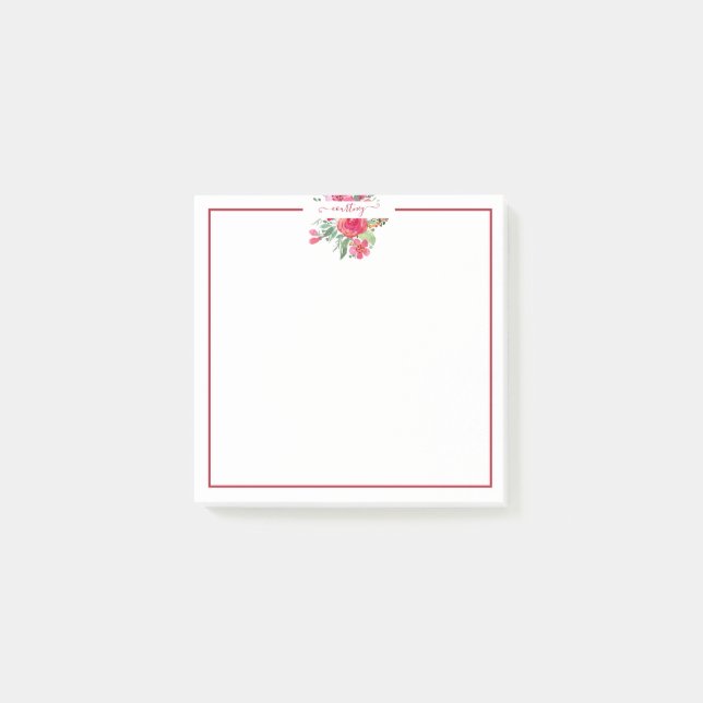 Personligt rosa blommotiv i vattenfärg   post-it block (Framsida)