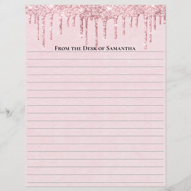 Personligt rosa droppande glitterfodrat papper (Framsida)