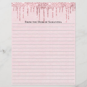 Personligt rosa droppande glitterfodrat papper