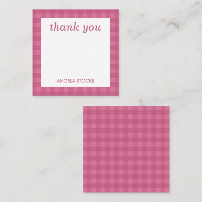 Personligt rosa gingham anteckningskort (Fram/baksida)