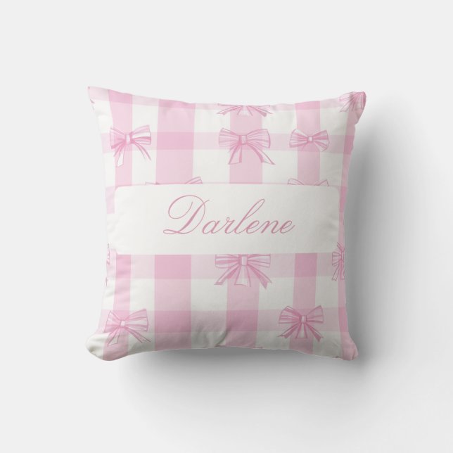 Personligt rosa Gingham-band Kudde (Framsida)