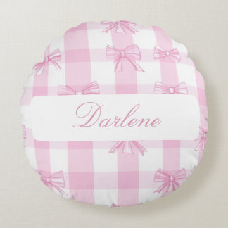 Personligt rosa Gingham-band Rund Kudde
