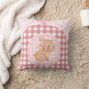 Personligt Rosa Gingham Kanin Pojkrum Flicka Kudde