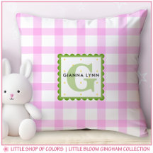 Personligt Rosa Gingham Monogram Barnkammardyna