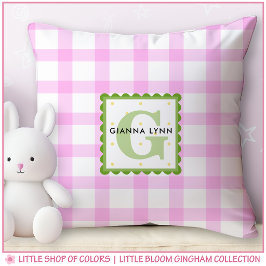 Personligt Rosa Gingham Monogram Barnkammardyna Kudde