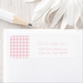 Personligt rosa gingham-monogram returadress etikett