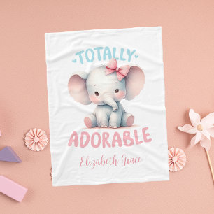 Personligt Rosa Grått Baby Elefant Present Baby Fleecefilt