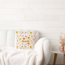 Personligt Rosa Gult Blommigt Bipillow Kudde