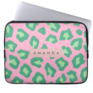 Personligt Rosa och Grönt Leopardsmönster Laptop Fodral