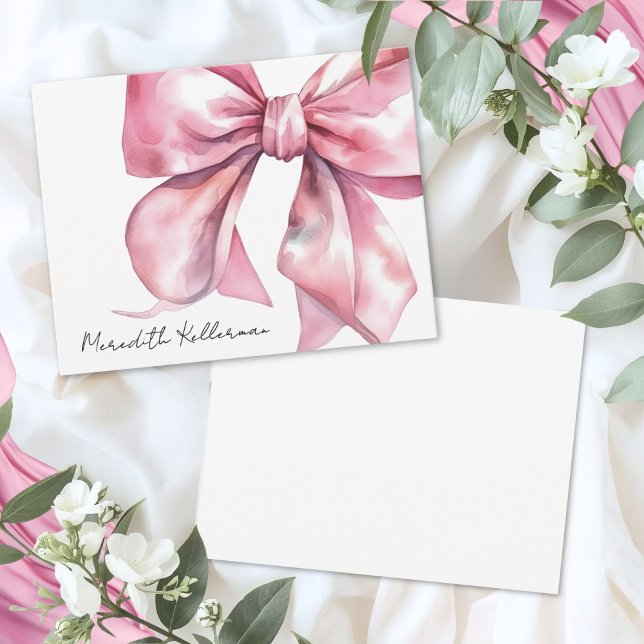 Personligt Rosa Rosett Tack Kort (Personalized Pink Bow Thank You Note Card)