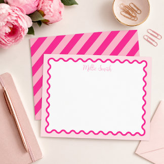 Personligt Rosa Scalloped Border Notekort Set Brevhuvud