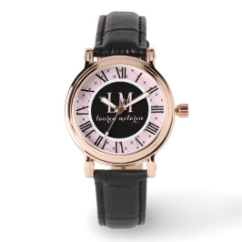 Personligt Rosa & Svart Band Armbandsur