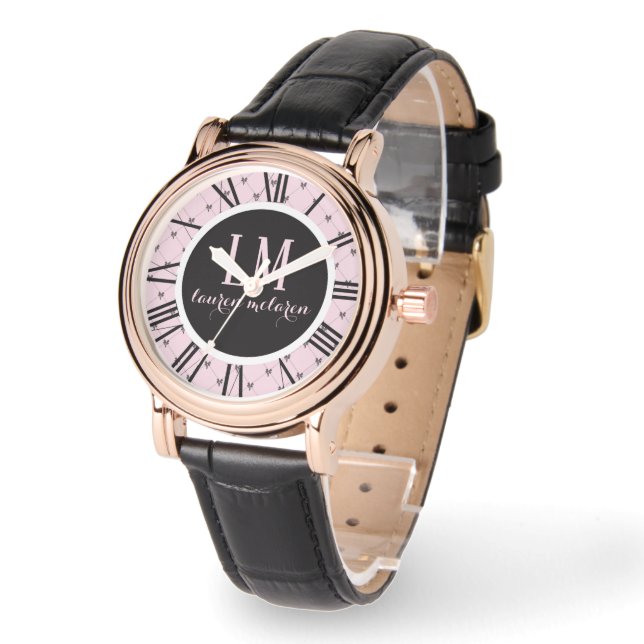 Personligt Rosa & Svart Band Armbandsur (Vinkel)