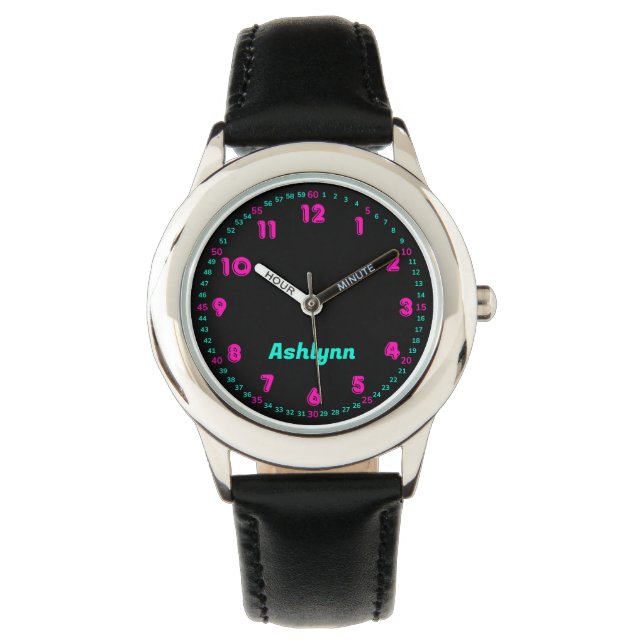 Personligt Rosa & Turkos Tidlära Barn Armbandsur (Framsida)