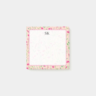 Personligt Rosa Vildblomsmonogram Post-it Block