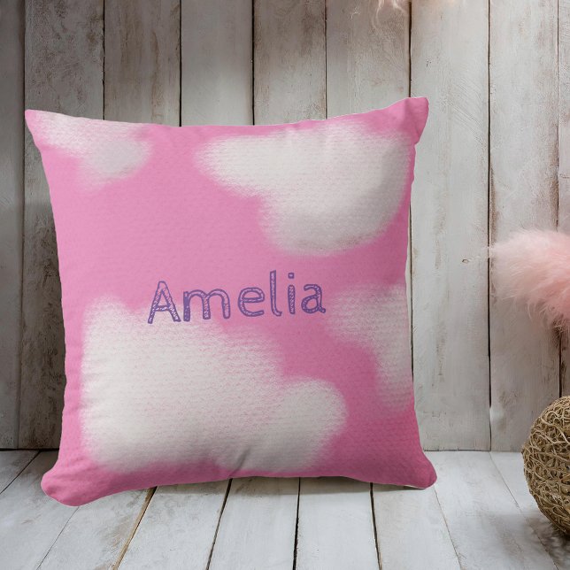Personligt rosa & vita luddiga moln kudde (Pink bedroom accessories to help you float away.)