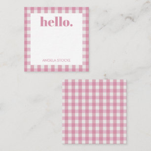 Personligt rosa vitt Gingham Anteckningskort