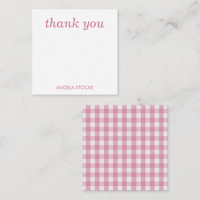 Personligt rosa vitt gingham anteckningskort (Fram/baksida)