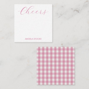 Personligt rosa vitt Gingham Anteckningskort