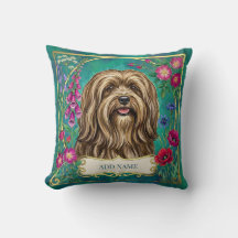 Personligt Rött Guld Lhasa Apso Blommigt Kuddskal