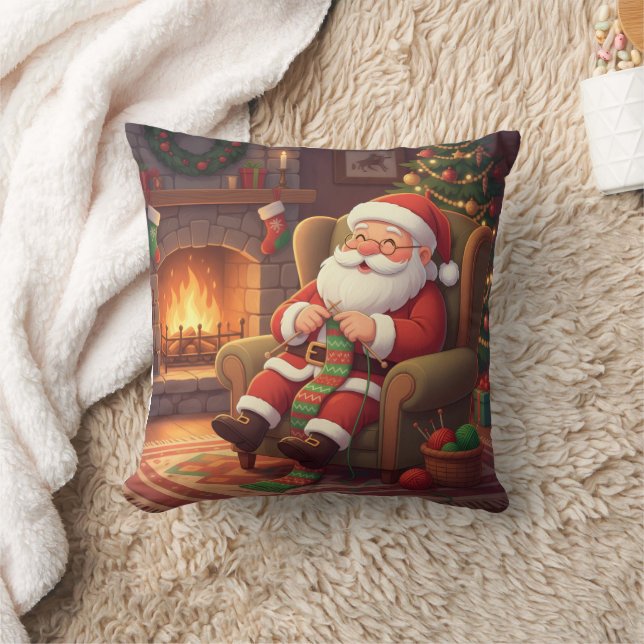 Personligt "Santas mysiga stickhörna" Kudde (Filt)