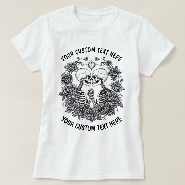 Personligt skelettpar med blommig ram t shirt (Design framsida)