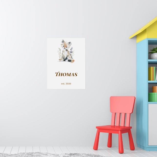 Personligt skogsrävnamntryck för förskola poster (Barnkammare 1)