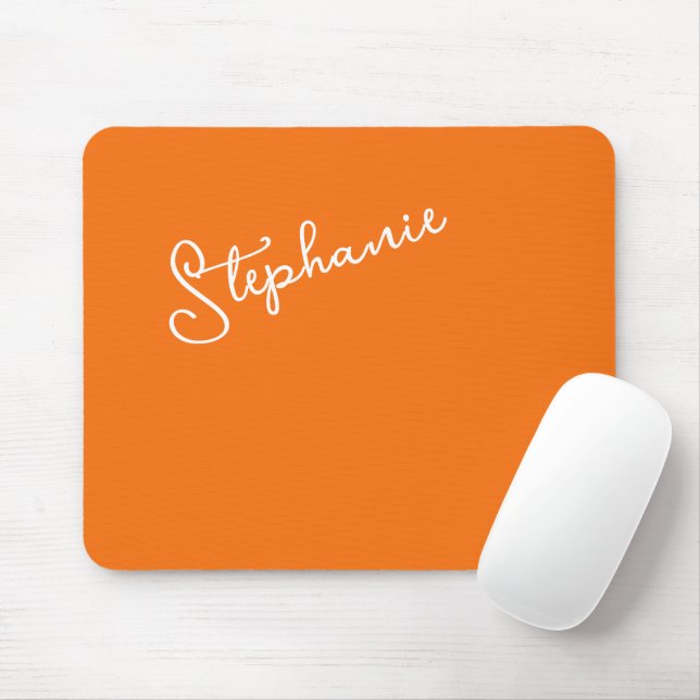 Personligt skriptnamn minimalistisk orange stilful musmatta (Med mus)