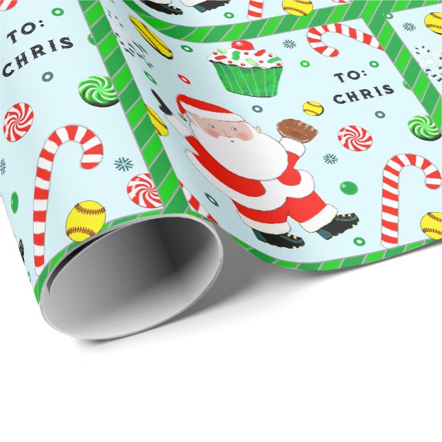 Personligt Softboll Julpresent Förpackningspapper Presentpapper (Rullad Hörn)