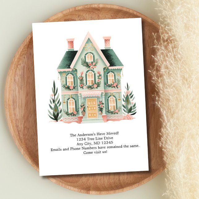 Personligt sött hus flyttmeddelande meddelande (Personalized Watercolor House Moving Announcement Flat card. Printed or Instant digital Download)