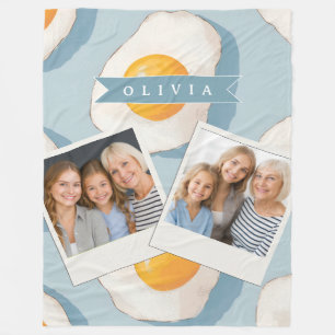 Personligt stekt ägg mönster kul blå rolig fleecefilt