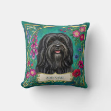 Personligt svart Lhasa Apso blommigt kuddfodral
